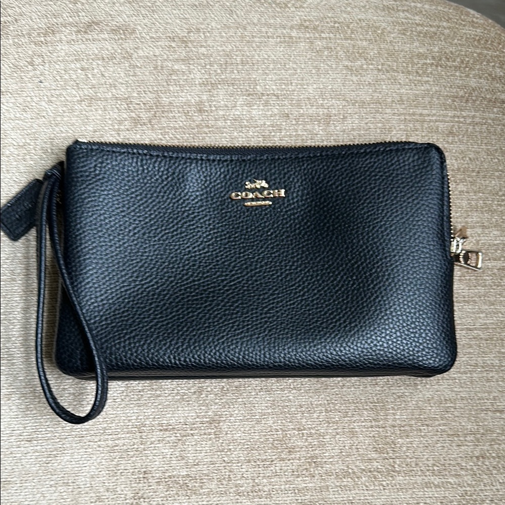 Coach Black Pebbled Leather Wristlet